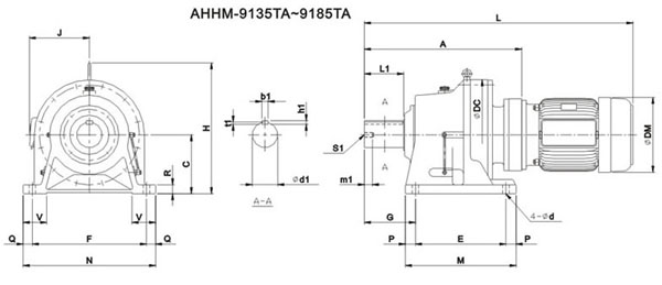 ADC系列擺線減速機尺寸圖表AHHM-9135~9185TA