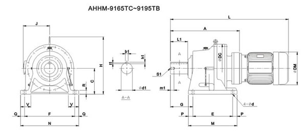 ADC系列擺線減速機尺寸圖表AHHM-9165TC~9195TB