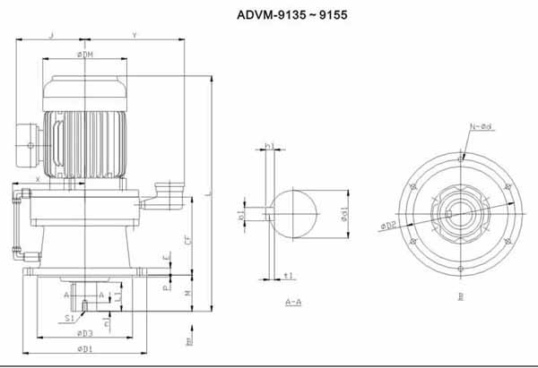 ADC系列擺線減速機尺寸圖表ADVM-9135~9155TB