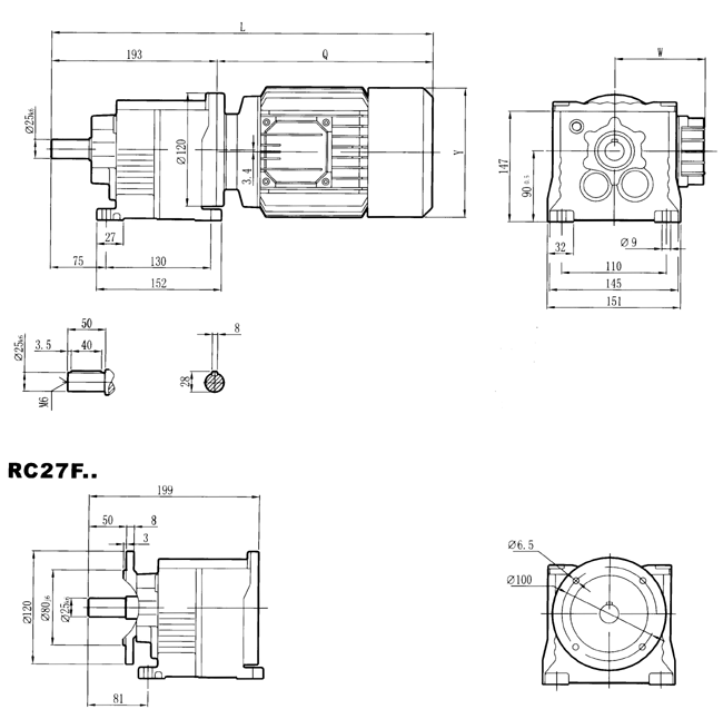 RC硬齒面減速機(jī)-RC27..型外形及安裝尺寸