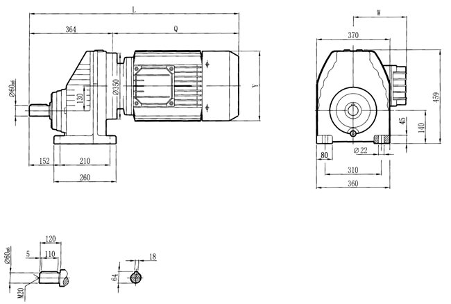 RC硬齒面減速機(jī)-RCX107..型外形及安裝尺寸