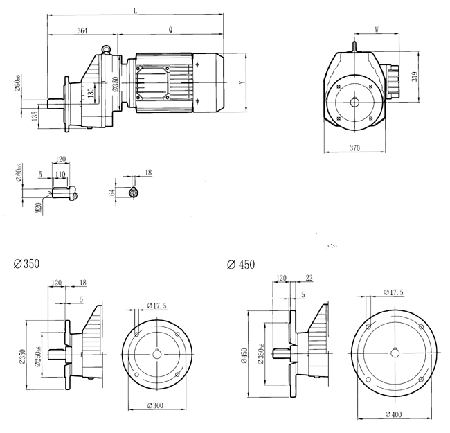 RC硬齒面減速機(jī)-RCXF107..型外形及安裝尺寸