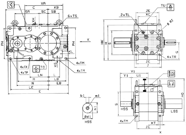 MC系列硬齒面中型齒輪減速機安裝尺寸(2級斜齒輪減速器水平安裝)