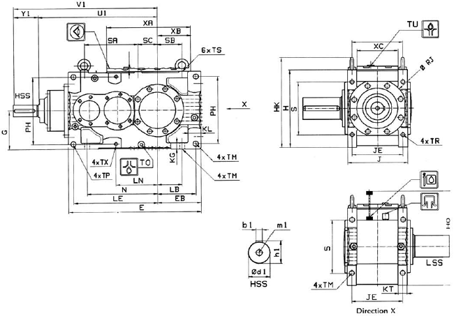 MC系列硬齒面中型齒輪減速機安裝尺寸(2級錐齒輪—斜齒輪減速器水平安裝)