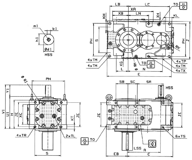 MC系列硬齒面中型齒輪減速機安裝尺寸(2級斜齒輪減速器垂直安裝)