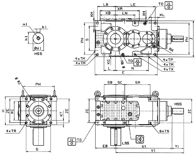 MC系列硬齒面中型齒輪減速機安裝尺寸(2級錐齒輪斜齒輪減速器垂直安裝)