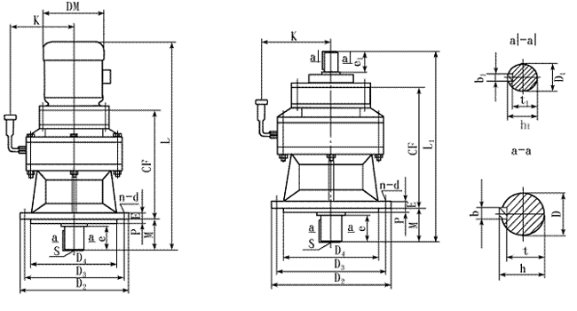 ZG系列鋼鐵公司專用行星擺線針輪減速機(jī)外形尺寸(單級(jí))