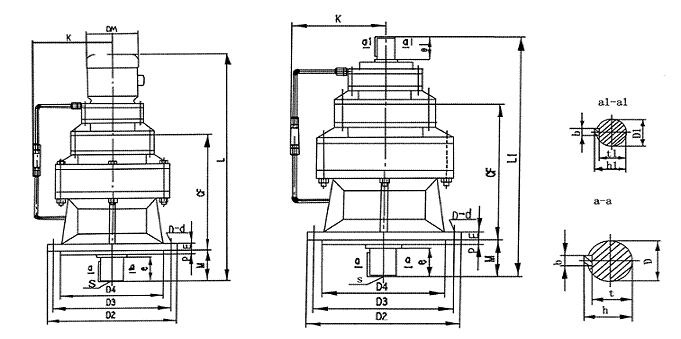 ZG系列鋼鐵公司專用行星擺線針輪減速機(jī)外形尺寸(雙級(jí))