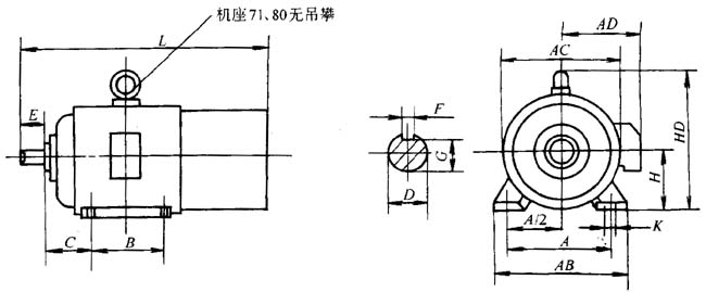 SEJ系列電磁制動三相異步電動機(jī)外形尺寸(H71~160mm)