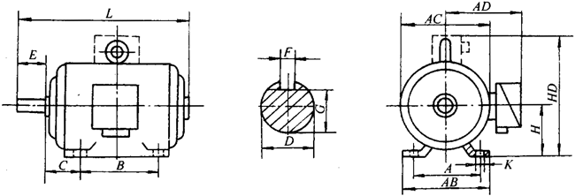 Y系列(IP23)三相異步電動機外形及安裝尺寸(H160~280mm)
