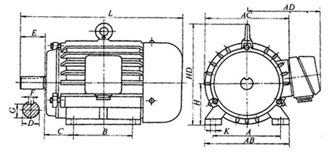YEJT系列電磁制動(dòng)三相異步電動(dòng)機(jī)外形尺寸(H80~200mm)