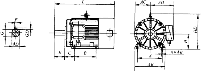 YTSP系列(IC416)變頻調(diào)速三相異步電動機(jī)外形尺寸(H90~355mm)