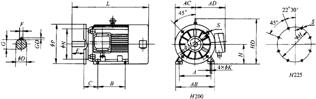 YTSP系列(IC416)變頻調(diào)速三相異步電動機(jī)外形尺寸(H90~355mm)